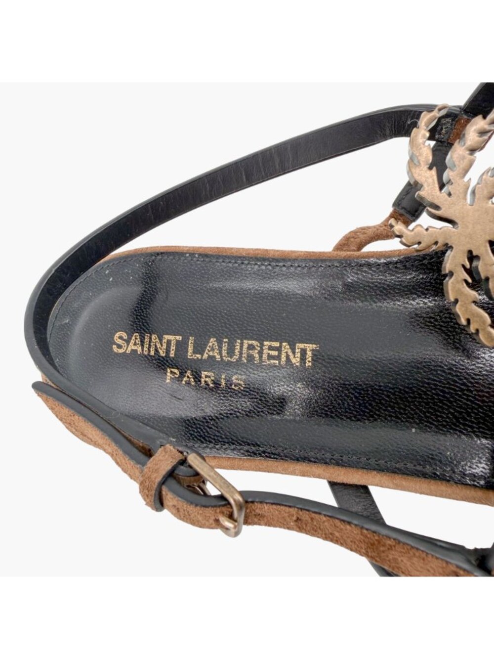 Saint Laurent Cassandra YSL Palm Tree Brown Suede Flat Sandals Size 40 US 10 - Picture 14 of 14